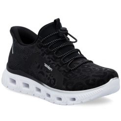 Buty sportowe damskie w panterkę czarne Rieker M6066-01. Czarne buty treningowe bez wzorów, bez zapięcia. W wyprzedaży za 429.96 zł.