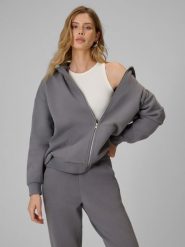 4F Bluza dresowa regular z kapturem damska - szara XL. Szare bluzy 4f, xl, bez wzorów, z dresówki, z kapturem. Za 179.99 zł.
