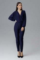 Granatowy Klasyczny Kombinezon z Kopertowym Dekoltem V. Niebieskie kombinezony Figl, l, bez wzorów, z elastanu, eleganckie, bez kołnierzyka, bez ramiączek. Za 289.00 zł.