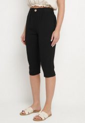 Czarne Spodnie Capri z Bawełną i Wysokim Stanem Galirosa. Czarne jeansy Born2be, l, bez wzorów, z bawełny, eleganckie, z podwyższonym stanem. Za 59.99 zł.