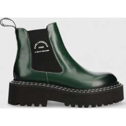 Karl Lagerfeld sztyblety skórzane PATROL II KL45251.0F0 damskie kolor zielony na platformie. Zielone botki KARL LAGERFELD, bez wzorów, z okrągłym noskiem, bez obcasa, na platformie, bez zapięcia. W wyprzedaży za 939.99 zł.