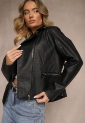 Czarna Klasyczna Kurtka Ramoneska Ilanitha. Czarne kurtki Renee, xl, bez wzorów, z jeansu, eleganckie, bez kaptura. W wyprzedaży za 127.49 zł.