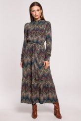 Długa sukienka BOHO z falbankami i długim rękawem zielona. Zielone sukienki Stylove, do pracy, s, bez wzorów, biznesowe, bez kołnierzyka, bez ramiączek, maxi. Za 439.00 zł.