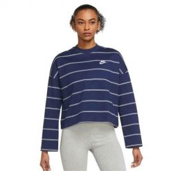 Koszulka sportowa damska Nike Nsw Jsy Stripe Ls. Niebieskie t-shirty sportowe Nike, m, bez wzorów, bez ramiączek. Za 266.00 zł.