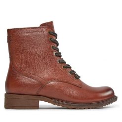 Trapery Tamaris. Brązowe traperki Tamaris, bez wzorów, bez obcasa, bez zapięcia. Za 479.99 zł.