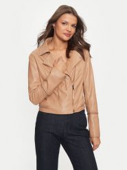 Guess Kurtka z imitacji skóry W4YL21 WE480 Beżowy Regular Fit. Brązowe kurtki Guess, l, z aplikacjami, ze skóry, bez kaptura. Za 349.99 zł.