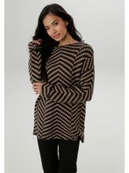 Aniston Sweter w kolorze jasnobrązowo-czarnym rozmiar: 46. Brązowe swetry Aniston, bez wzorów, bez ramiączek. Za 78.84 zł.