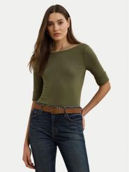 LAUREN RALPH LAUREN Bluzka 200654963189 Zielony Slim Fit. Zielone bluzki Lauren Ralph Lauren, xl, bez wzorów, z bawełny, bez kołnierzyka, bez ramiączek. Za 169.99 zł.