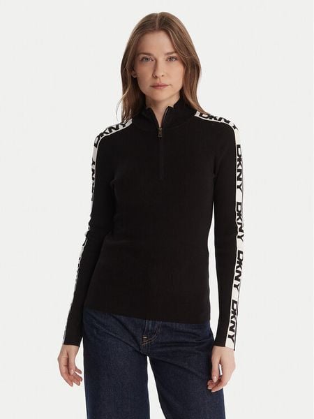 DKNY Sweter P5MSAY01 Czarny Slim Fit. Czarne swetry DKNY, s, bez wzorów, z wiskozy, bez ramiączek. Za 399.99 zł.