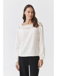 TATUUM Bluzka w kolorze kremowym rozmiar: 38. Brązowe bluzki Tatuum, bez wzorów, z koronki, bez kołnierzyka, bez ramiączek. Za 130.81 zł.