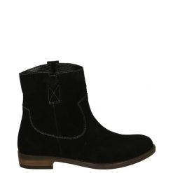 CZARNE BOTKI Z ZAMSZU 044890 BLACK. Czarne botki Venezia, bez wzorów, ze skóry, bez obcasa, bez zapięcia. Za 169.00 zł.