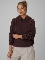 4F Bluza dresowa relaxed z kapturem damska - brązowa S. Brązowe bluzy 4f, l, bez wzorów, z bawełny, z kapturem, na fitness i siłownię. Za 149.99 zł.
