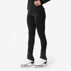 Legginsy treningowe do łyżwiarstwa figurowego Oxelo. Czarne legginsy AXELYS, bez wzorów, z elastanu, sportowe. Za 129.99 zł.