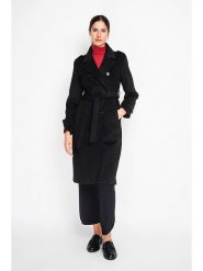 ASSUILI Płaszcz przejściowy w kolorze czarnym rozmiar: 42. Czarne płaszcze Assuili, z aplikacjami, z tkaniny, klasyczne, bez kaptura. Za 434.99 zł.