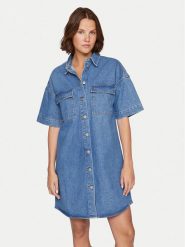 Vila Sukienka jeansowa Maya 14105190 Niebieski Regular Fit. Niebieskie sukienki Vila, bez wzorów, z bawełny, bez kołnierzyka, bez ramiączek. Za 159.99 zł.
