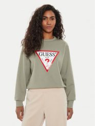 Guess Bluza W2YQ16 KBA11 Zielony Regular Fit. Zielone bluzy Guess, xs, z aplikacjami, z bawełny, bez kaptura. Za 179.99 zł.