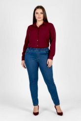 Eleganckie granatowe spodnie Jeangaliny01 o kroju slim fit PLUS SIZE XXL OVERSIZE JESIEŃ. Spódnice Moda Size Plus Iwanek, do pracy, plus size, bez wzorów, z bawełny, biznesowe, koszulowe. Za 199.90 zł.