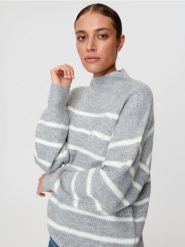Sweter w paski - szary. Szare swetry Sinsay, l, bez wzorów, z włókna, bez ramiączek. Za 69.99 zł.