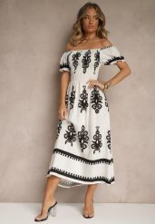 Biała Sukienka Hiszpanka Ozdobiona Etnicznym Printem Aralette. Białe sukienki Renee, na co dzień, l, bez wzorów, eleganckie, bez kołnierzyka, bez ramiączek, rozkloszowane. W wyprzedaży za 67.99 zł.