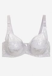 Jasnoszary Full Cup Biustonosz z Koronką Vikonie. Szare biustonosze Renee, bez wzorów, z jedwabiu. W wyprzedaży za 23.99 zł.