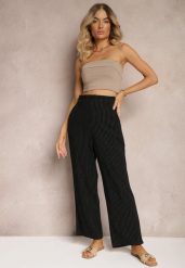 Czarne Spodnie Regular w Prążki High Waist Sallamia. Czarne jeansy Renee, m, bez wzorów, z jeansu, eleganckie, z podwyższonym stanem. W wyprzedaży za 47.99 zł.