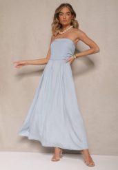 Jasnoniebieska Rozkloszowana Sukienka Bandeau Mavoreine. Niebieskie sukienki Renee, na co dzień, m, bez wzorów, eleganckie, bez kołnierzyka, bez ramiączek, midi, proste. W wyprzedaży za 83.99 zł.