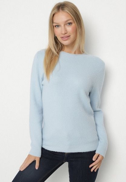 Niebieski Sweter z Wełną w Klasycznym Stylu Firrive. Niebieskie swetry Born2be, bez wzorów, z jeansu, klasyczne, bez ramiączek. Za 59.99 zł.