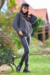 Kimonowy Sweter z Półgolfem - Grafitowy. Szare swetry Awama, uniwersalny, bez wzorów, z materiału, bez ramiączek. Za 242.90 zł.