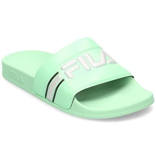 Klapki damskie Fila Oceano Neon Slipper. Zielone klapki Fila, bez wzorów, z materiału, bez obcasa, bez zapięcia. Za 228.00 zł.