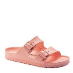 Klapki damskie Birkenstock Arizona Eva. Czerwone kapcie Birkenstock, bez wzorów, z materiału, bez obcasa, bez zapięcia. Za 188.10 zł.