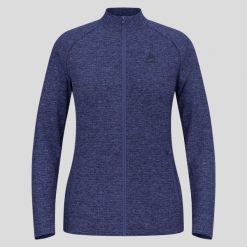 Bluza damska Odlo TENCIA Mid layer full zip. Niebieskie bluzy z kapturem ODLO, na zimę, l, bez wzorów, z elastanu, bez kaptura, narciarskie. Za 297.49 zł.