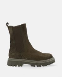 ZIELONE BOTKI ZE SKÓRY ZAMSZOWEJ 26283 SUE KHAKY. Zielone botki Venezia, bez wzorów, ze skóry, bez obcasa, bez zapięcia. Za 269.00 zł.