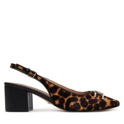 Sandały Guess. Brązowe sandały Guess, z aplikacjami, bez obcasa, na słupku, bez zapięcia. Za 469.99 zł.