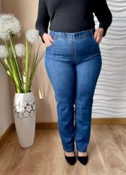 Jeansowe spodnie Jovita z prostą nogawką PLUS SIZE XXL. Spodnie materiałowe Nasi partnerzy, bez wzorów, z bawełny, biznesowe, krótkie. Za 199.90 zł.