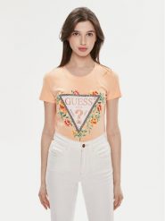 Guess T-Shirt W4GI24 J1314 Pomarańczowy Slim Fit. Brązowe t-shirty Guess, l, z aplikacjami, z bawełny, bez kołnierzyka, bez ramiączek. Za 119.99 zł.