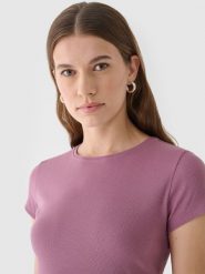 4F T-shirt slim gładki damski - różowy M. Czerwone t-shirty 4f, m, bez wzorów, z bawełny, klasyczne, bez kołnierzyka, bez ramiączek. W wyprzedaży za 29.99 zł.