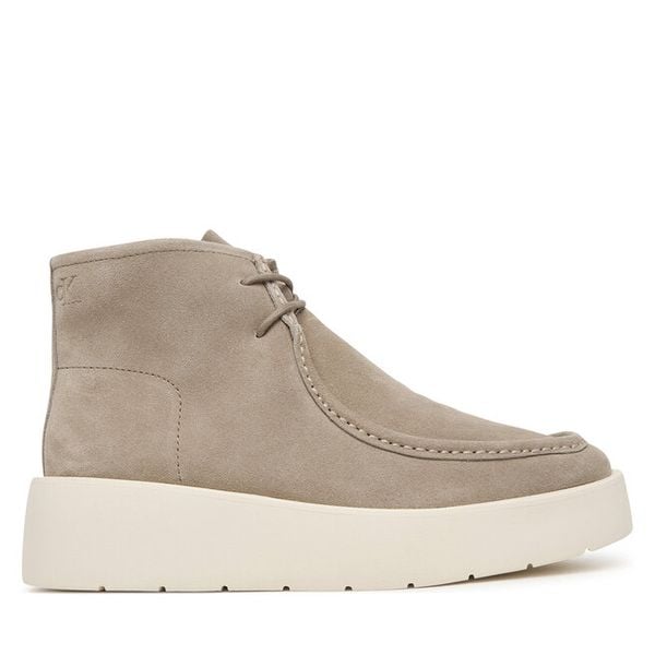 Trzewiki Calvin Klein. Brązowe botki Calvin Klein, bez wzorów, bez obcasa, na płaskiej podeszwie, bez zapięcia. Za 699.99 zł.