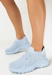 Jasnoniebieskie Wsuwane Buty Sportowe z Cyrkoniami na Grubej Podeszwie Adisyna. Niebieskie buty sportowe lifestyle Born2be, bez wzorów, bez zapięcia. Za 89.99 zł.