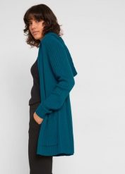 Sweter bez zapięcia z kapturem. Czarne swetry bonprix, bez wzorów, bez ramiączek. Za 117.99 zł.