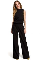 Czarny Elegancki Kombinezon z Wysokim Kołnierzem. Czarne kombinezony MOE, l, bez wzorów, z elastanu, eleganckie, bez kołnierzyka, bez ramiączek. Za 306.90 zł.