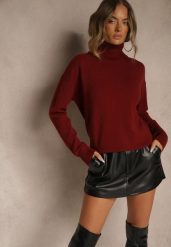 Bordowy Golf z Dodatkiem Kaszmiru z Przeszyciami po Bokach Avenella. Czerwone swetry Renee, l, bez wzorów, z jeansu, eleganckie, bez ramiączek. Za 99.99 zł.