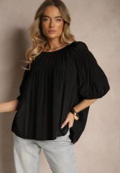 Czarna Bluzka z Wiskozą o Fasonie Oversize z Gumkami w Ramionach Alirona. Czarne bluzki Renee, bez wzorów, z wiskozy, eleganckie, bez kołnierzyka, bez ramiączek. W wyprzedaży za 43.99 zł.