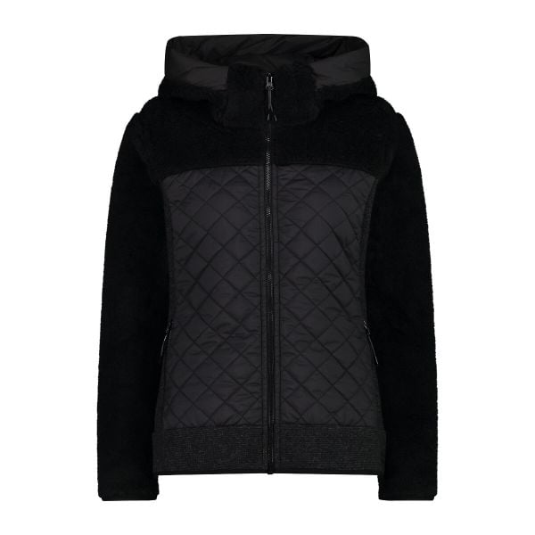 Kurtka z kapturem wooltech damska CMP Teddy Fur effect. Czarne kurtki CMP, bez wzorów, z materiału, z kapturem. Za 517.50 zł.