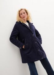Parka sztruksowa na podszewce baranku, fason o linii litery A. Niebieskie płaszcze bonprix, bez wzorów, ze sztruksu, bez kaptura. Za 289.99 zł.
