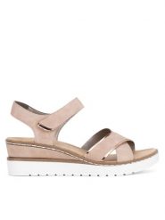 Rieker Sandały V38G9-31 Różowy. Czerwone sandały Rieker, bez wzorów, z syntetyku, bez obcasa, na koturnie, bez zapięcia. Za 289.99 zł.