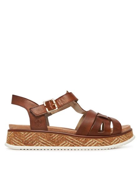 Rieker Sandały W0853-24 Brązowy. Brązowe sandały Rieker, bez wzorów, ze skóry, bez obcasa, na płaskiej podeszwie, bez zapięcia. Za 399.99 zł.