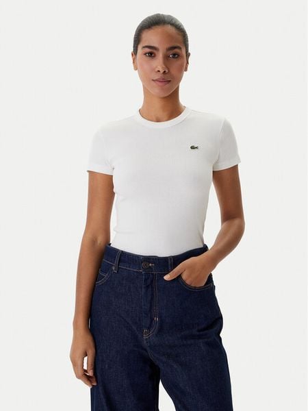 Lacoste T-Shirt TF5538 Kremowy Regular Fit. Białe t-shirty Lacoste, bez wzorów, z bawełny, bez kołnierzyka, bez ramiączek. Za 285.99 zł.