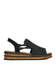 Rieker Sandały CEO-62941-00 Czarny. Czarne sandały Rieker, bez wzorów, ze skóry, bez obcasa, na koturnie, bez zapięcia. Za 319.99 zł.