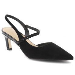 Czółenka damskie S.Barski, cholewka ze skóry naturalnej zamszowej elegancki fason slingback na stabilnym obcasie, czarne, CR61-3048. Czarne czółenka S.BARSKI, bez wzorów, ze skóry, eleganckie, bez obcasa, bez zapięcia. Za 309.00 zł.