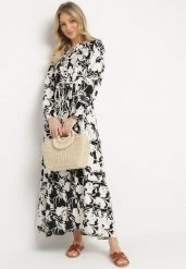 Czarna Rozkloszowana Sukienka z Wiskozy o Koszulowym Kroju w Kwiatowy Wzór Ridisiana. Czarne sukienki Born2be, na co dzień, l, z aplikacjami, z wiskozy, eleganckie, bez kołnierzyka, bez ramiączek, maxi, koszulowe. W wyprzedaży za 93.49 zł.